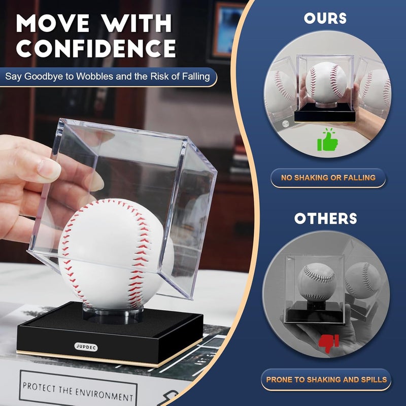JupDec Baseball Display Case, Clear Acrylic Cube Baseball Holder with Durable Base, UV Protected Autograph Stand Box for Single Ball, Ideal Gift for Collector & Sports Enthusiast, Gold, 2 Pack - Image 2